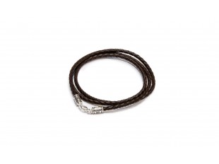 Тёмно-коричневый шнурок из плетёной кожи с винтовым замком «Спаси и сохрани»