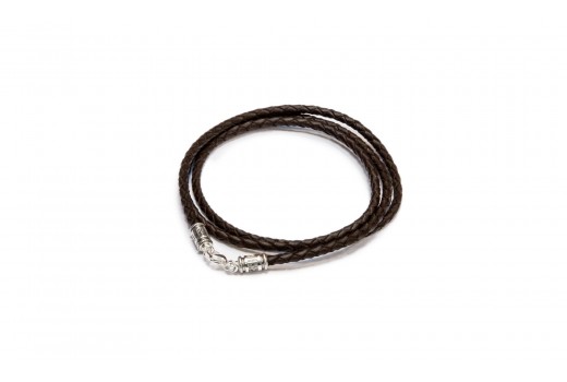 Тёмно-коричневый шнурок из плетёной кожи с винтовым замком «Спаси и сохрани»