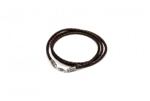 Тёмно-коричневый шнурок из плетёной кожи с винтовым замком «Хризма»