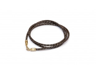 Состаренный коричневый шнурок из плетёной кожи с винтовым замком «Спаси и сохрани»