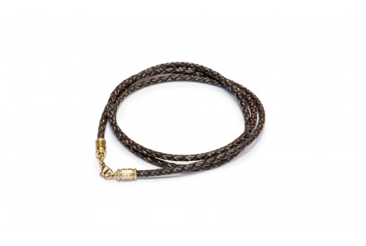 Состаренный коричневый шнурок из плетёной кожи с винтовым замком «Спаси и сохрани»