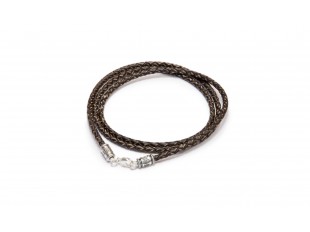 Коричневый состаренный шнурок из плетёной кожи с винтовым замком «Спаси и сохрани»