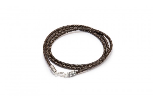 Коричневый состаренный шнурок из плетёной кожи с винтовым замком «Спаси и сохрани»
