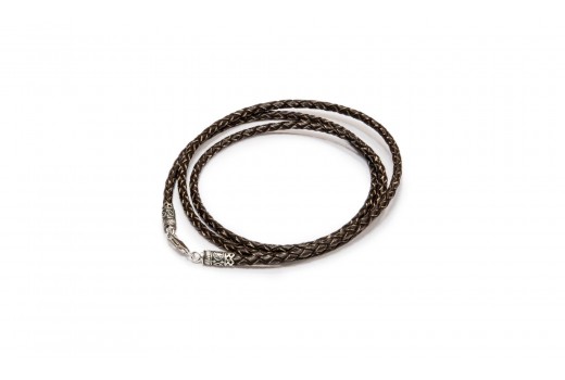 Коричневый шнурок из плетёной состаренной кожи с винтовым замком «Хризма»