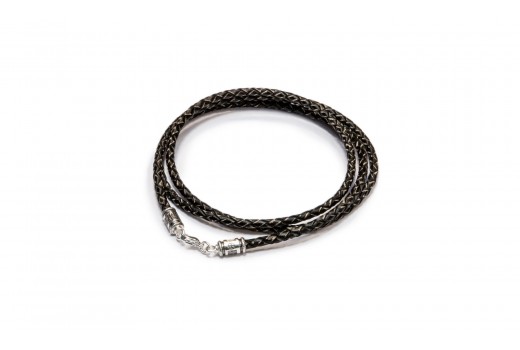 Состаренный черный шнурок из плетёной кожи с винтовым замком «Спаси и сохрани»