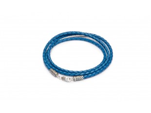 Голубой шнурок из плетёной кожи с винтовым замком «Хризма»