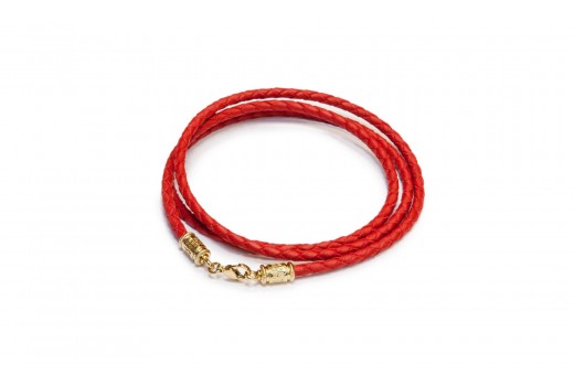 Красный шнурок из плетёной кожи с винтовым замком «Спаси и сохрани»
