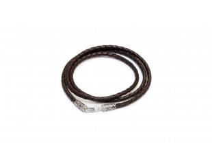 Тёмно-коричневый шнурок из плетёной кожи с винтовым замком «Ставрос»