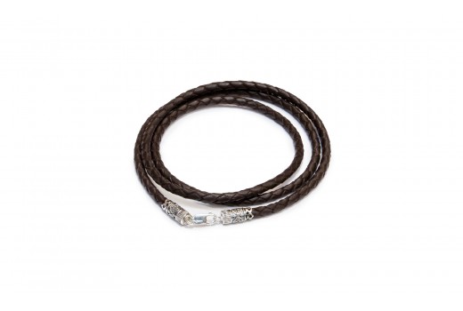 Тёмно-коричневый шнурок из плетёной кожи с винтовым замком «Ставрос»