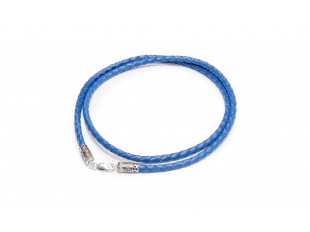 Голубой шнурок из плетёной кожи с винтовым замком «Ставрос»