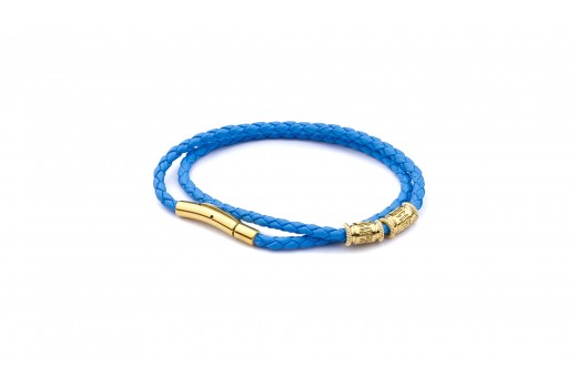 Голубой браслет из плетёной эко-кожи со стальным замком