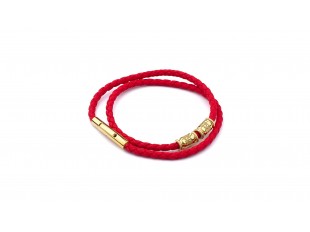 Красный браслет из плетёной эко-кожи со стальным замком