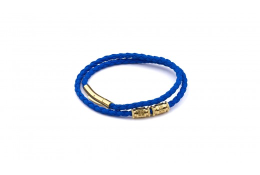 Синий браслет из плетёной эко-кожи со стальным замком