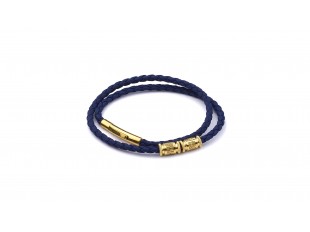 Тёмно-синий браслет из плетёной эко-кожи со стальным замком
