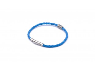 Голубой браслет из плетёной эко-кожи со стальным замком