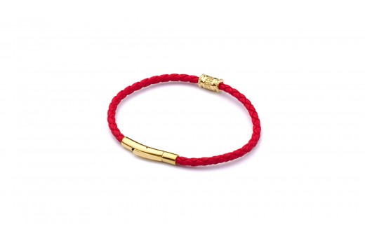Красный браслет из плетёной эко-кожи со стальным замком