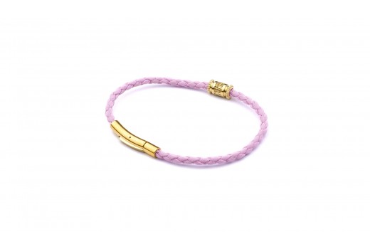 Розовый браслет из плетёной эко-кожи со стальным замком