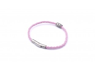 Розовый браслет из плетёной эко-кожи со стальным замком
