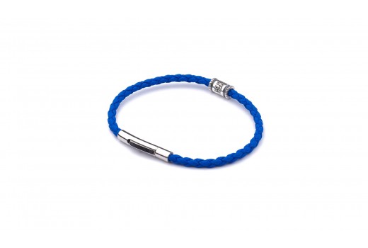 Синий браслет из плетёной эко-кожи со стальным замком
